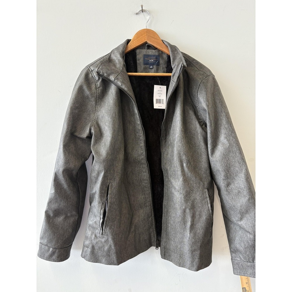 Marc Asher Jacket Mens Medium Black Faux Leather Sherpa Lined Full Zip Softshell